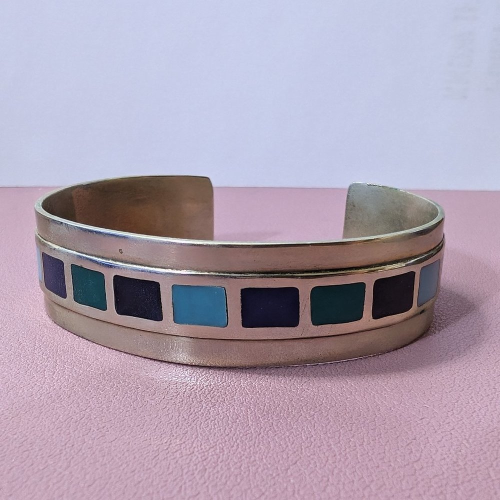 Silver bracelet cuff, with turquoise